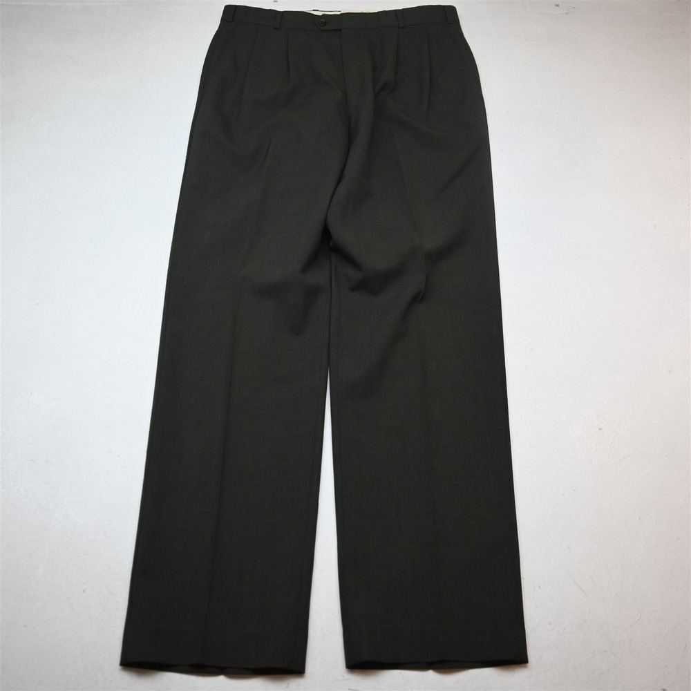 Vtg Chaps Ralph Lauren 34x34 Green 100% Wool Pleated High Waist Dress Mens Pants